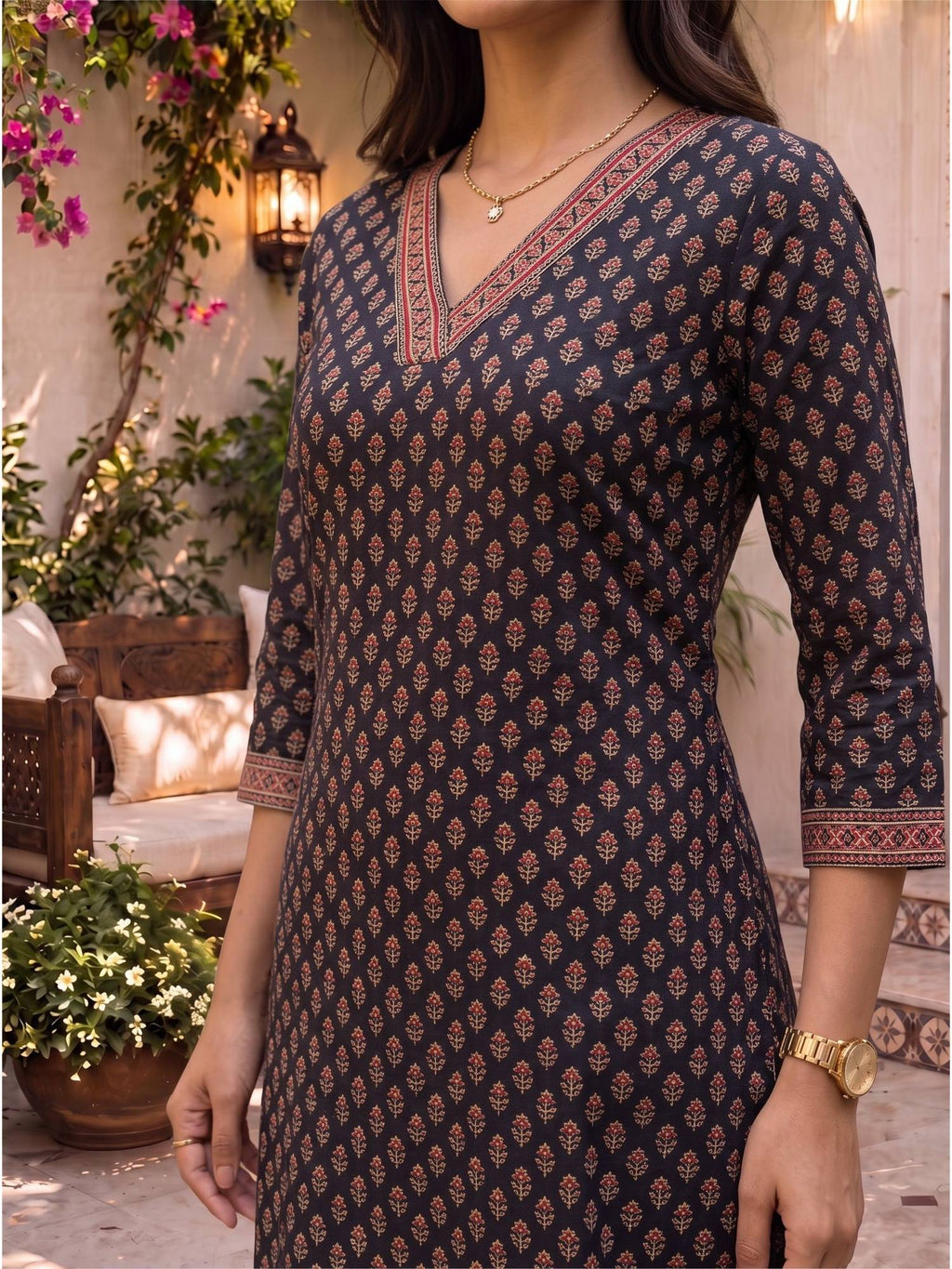 Women Navy Blue Rayon Embroidered Straight Kurta | KDG - view 4