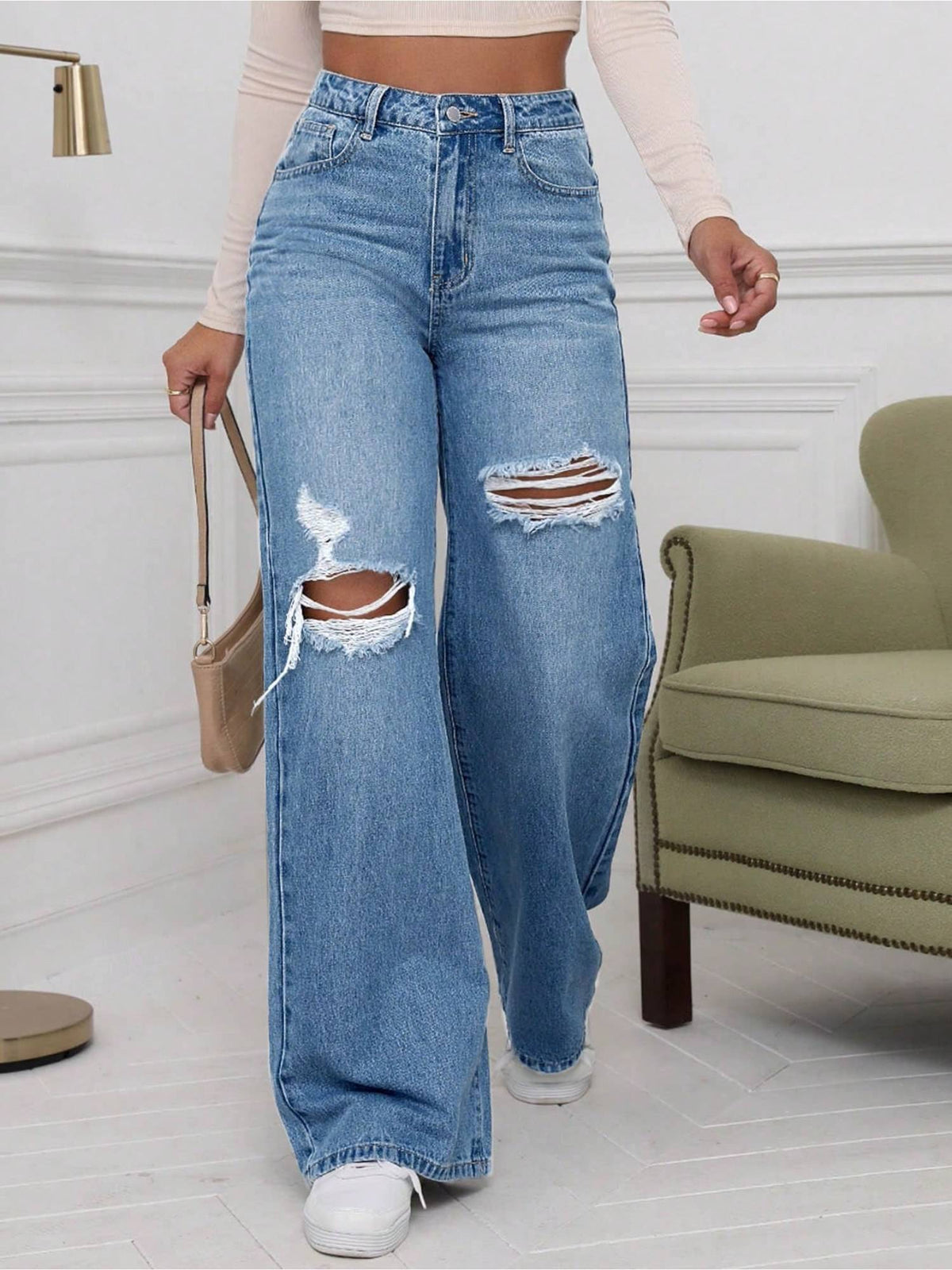 Women Blue Distressed Baggy Fit Jeans | BG78 - view 1