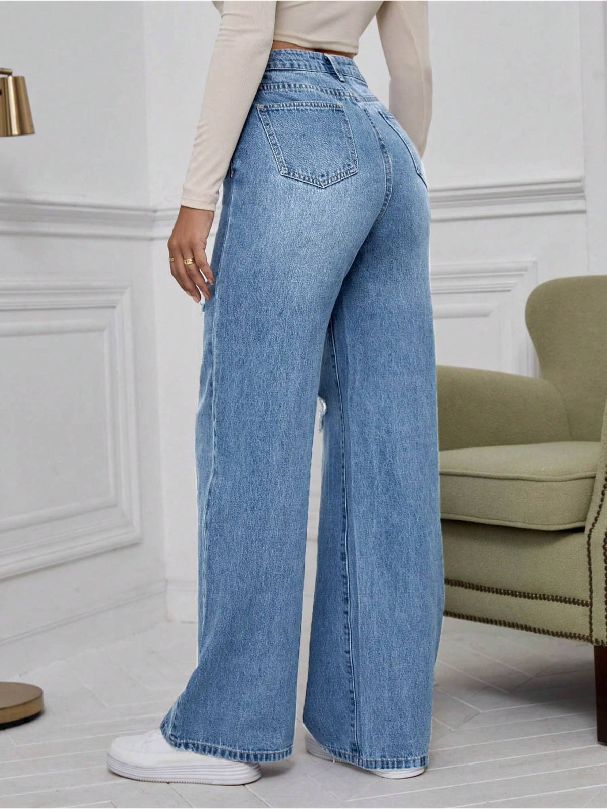 Women Blue Distressed Baggy Fit Jeans | BG78 - view 2