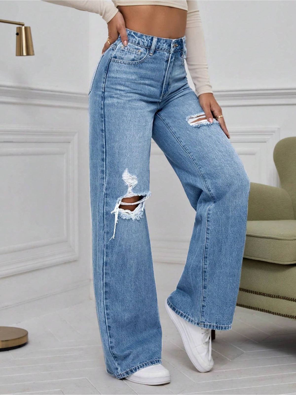 Women Blue Distressed Baggy Fit Jeans | BG78 - view 3