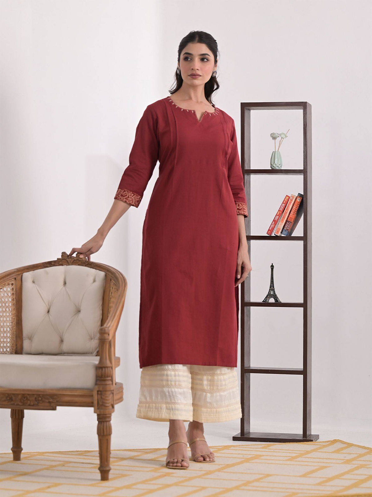 Red Solid Cotton Kurta | KDG - view 1