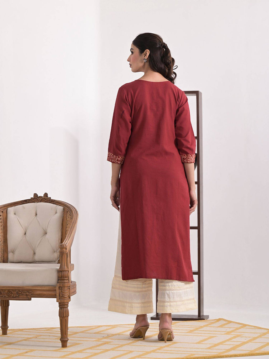 Red Solid Cotton Kurta | KDG - view 2
