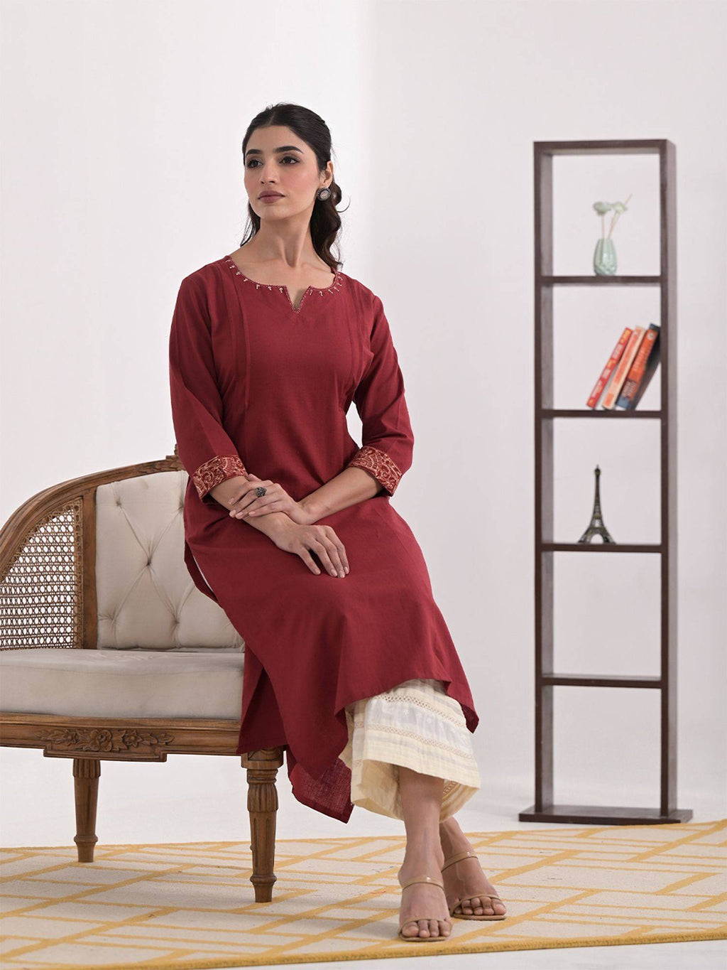 Red Solid Cotton Kurta | KDG - view 4