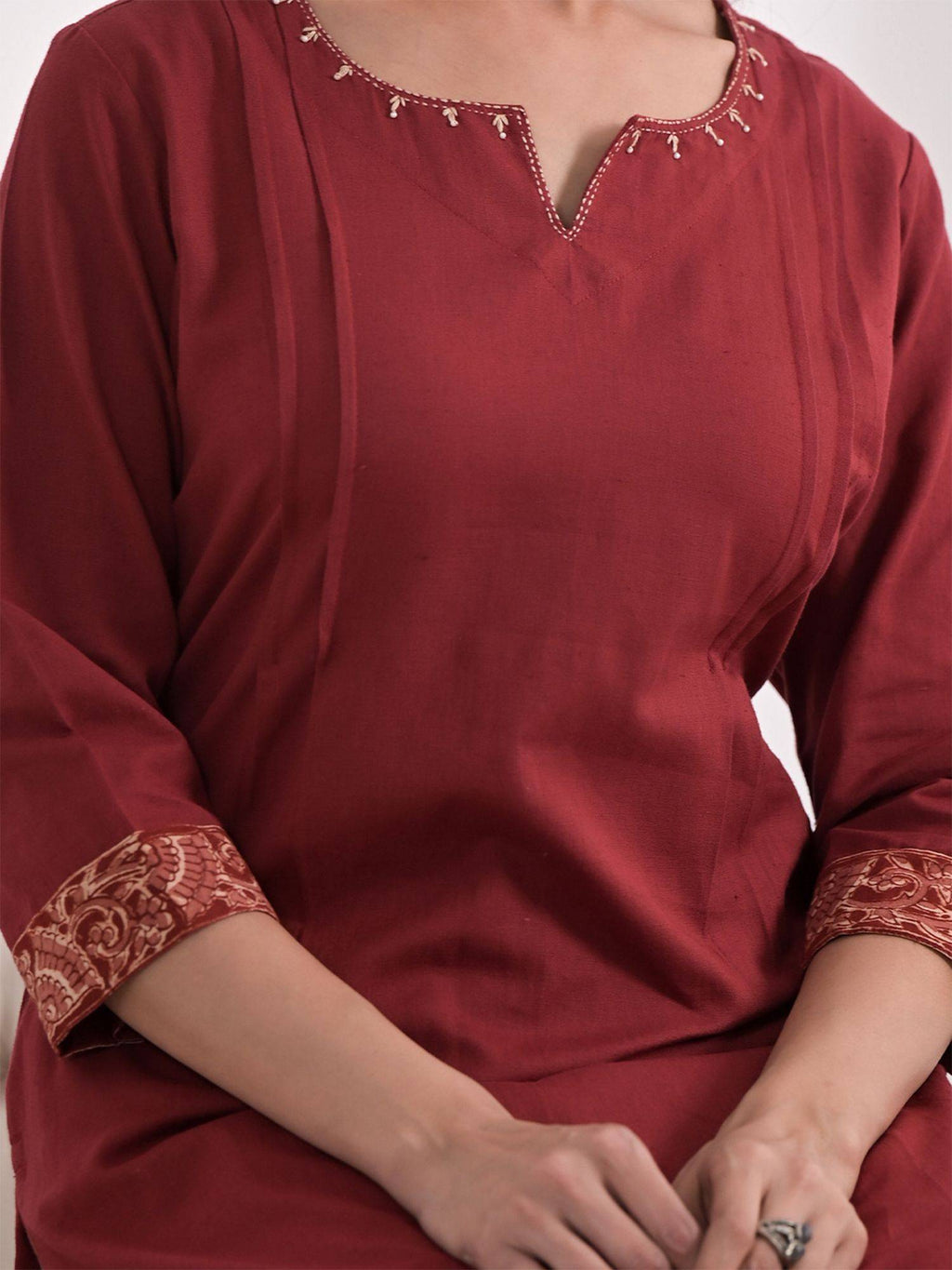 Red Solid Cotton Kurta | KDG - view 5