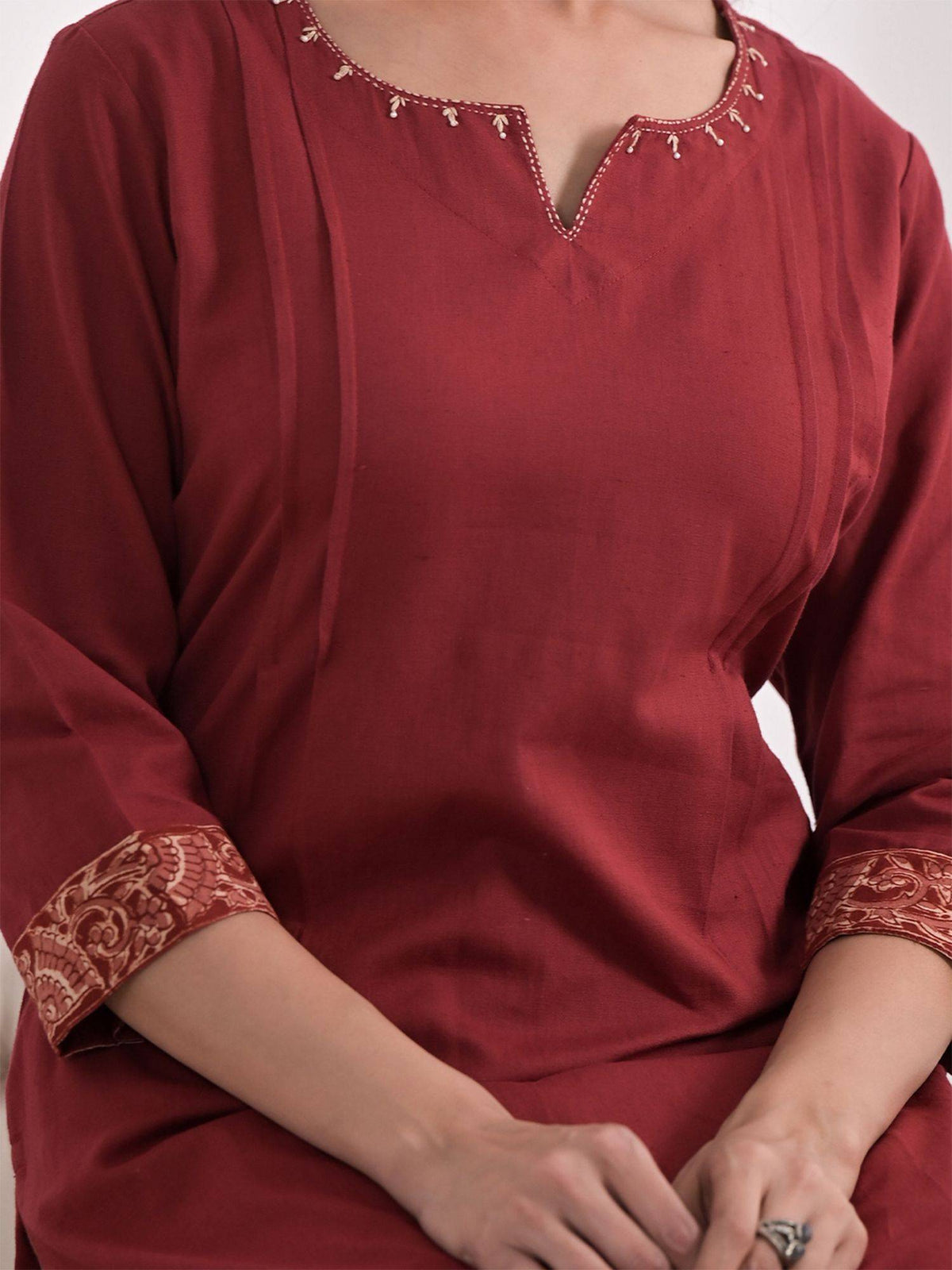 Red Solid Cotton Kurta | KDG - view 5