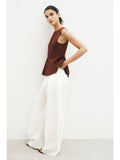 Women Brown Rib-Knit Peplum Waistcoat | pt51 - view 1