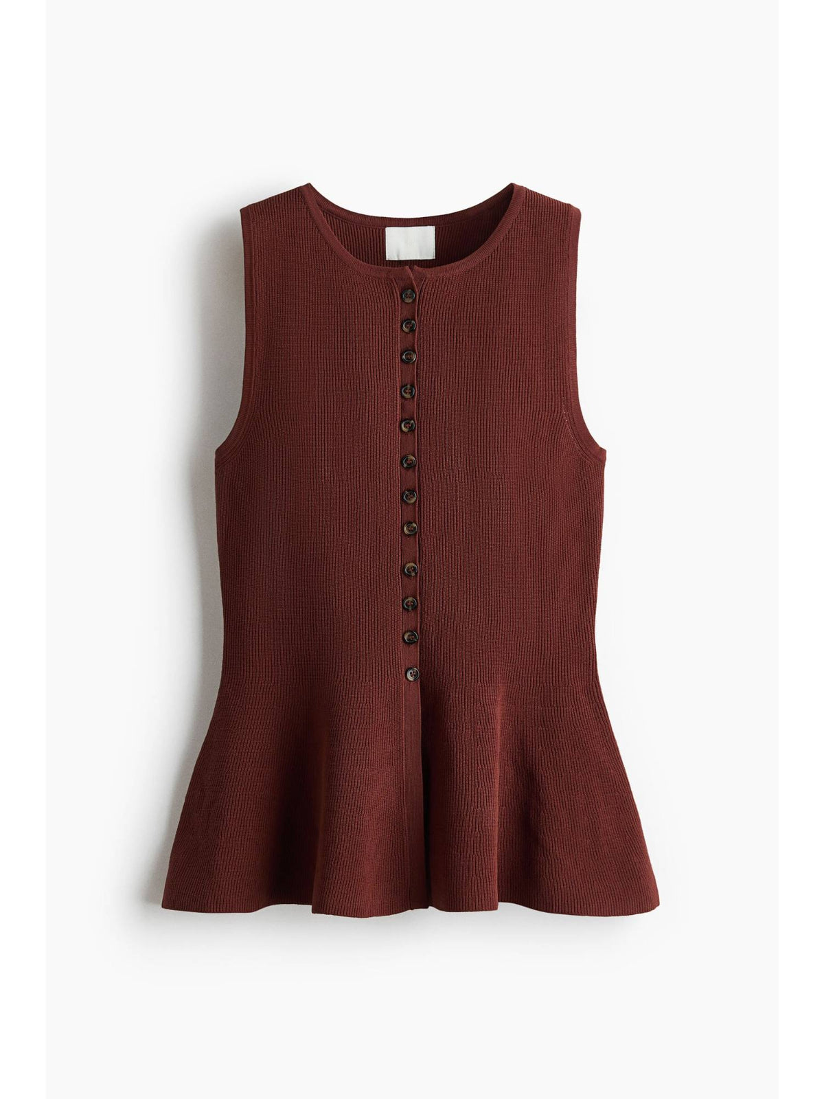 Women Brown Rib-Knit Peplum Waistcoat | pt51 - view 5