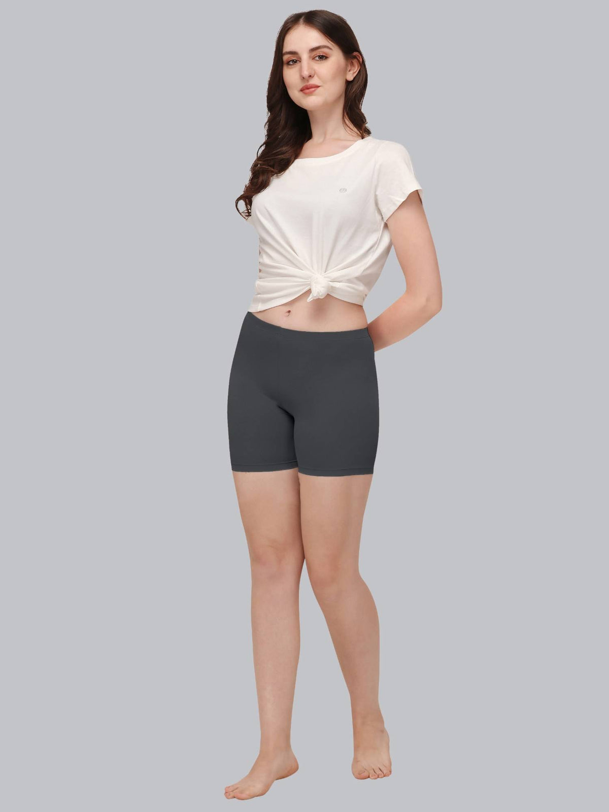Charcoal Women's Soft Polyamide Spandex Thigh Length Cycling Shorts - view 4