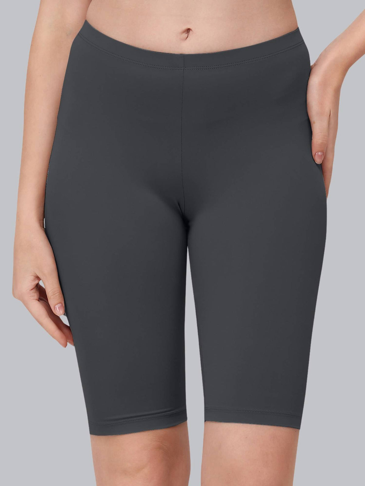 Grey Women's Soft Polyamide Spandex Mid Thigh Length Cycling Shorts - view 1