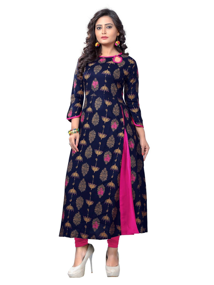 Womens Blue Color Rayon A-Line Kurta | FY93 - view 1