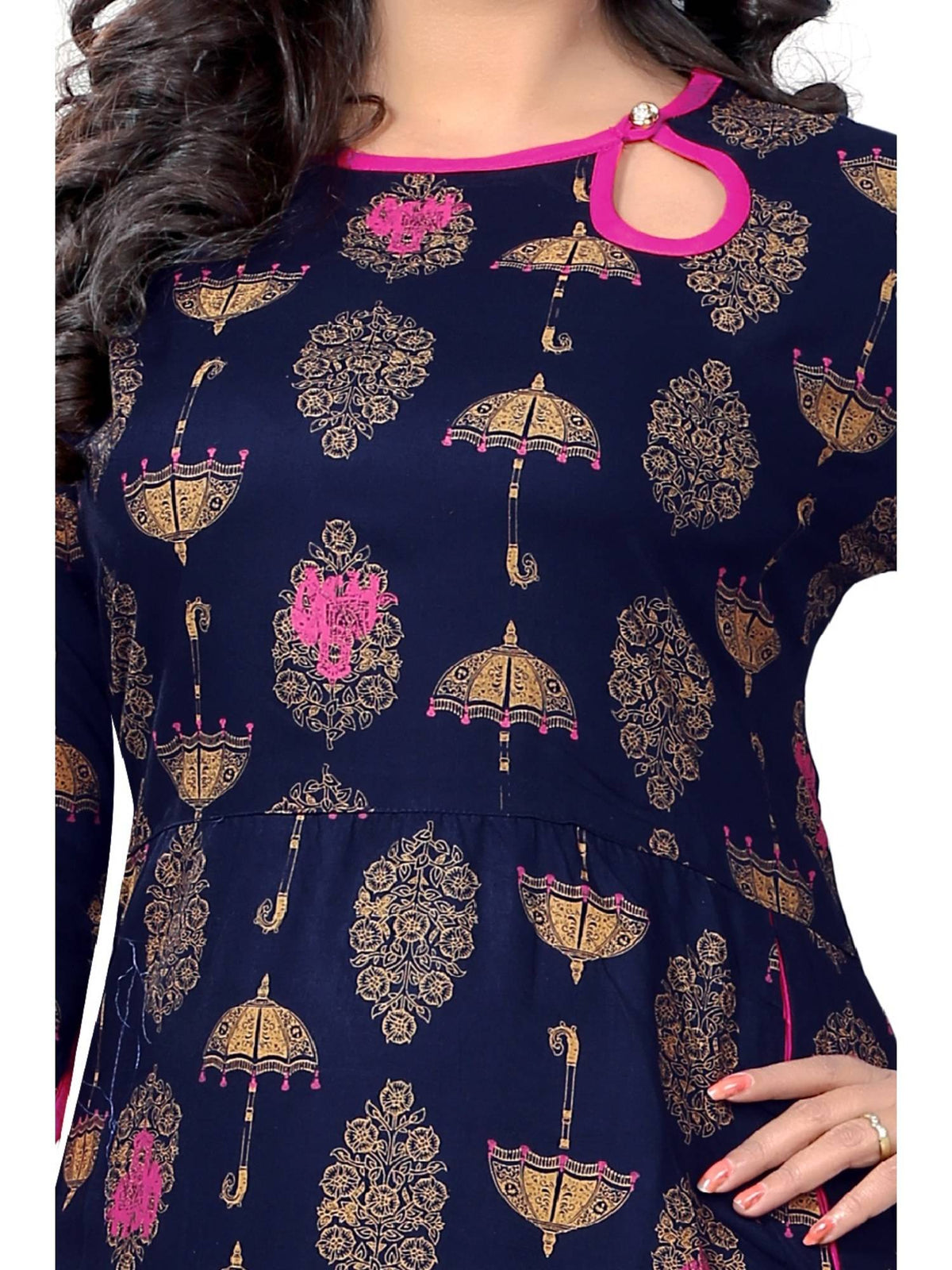 Womens Blue Color Rayon A-Line Kurta | FY93 - view 4