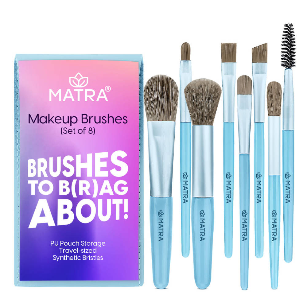 Makeup Brush Set of 8 Mini Cosmetic Brushes Kit with PU Pouch Bag | T32 - view 1