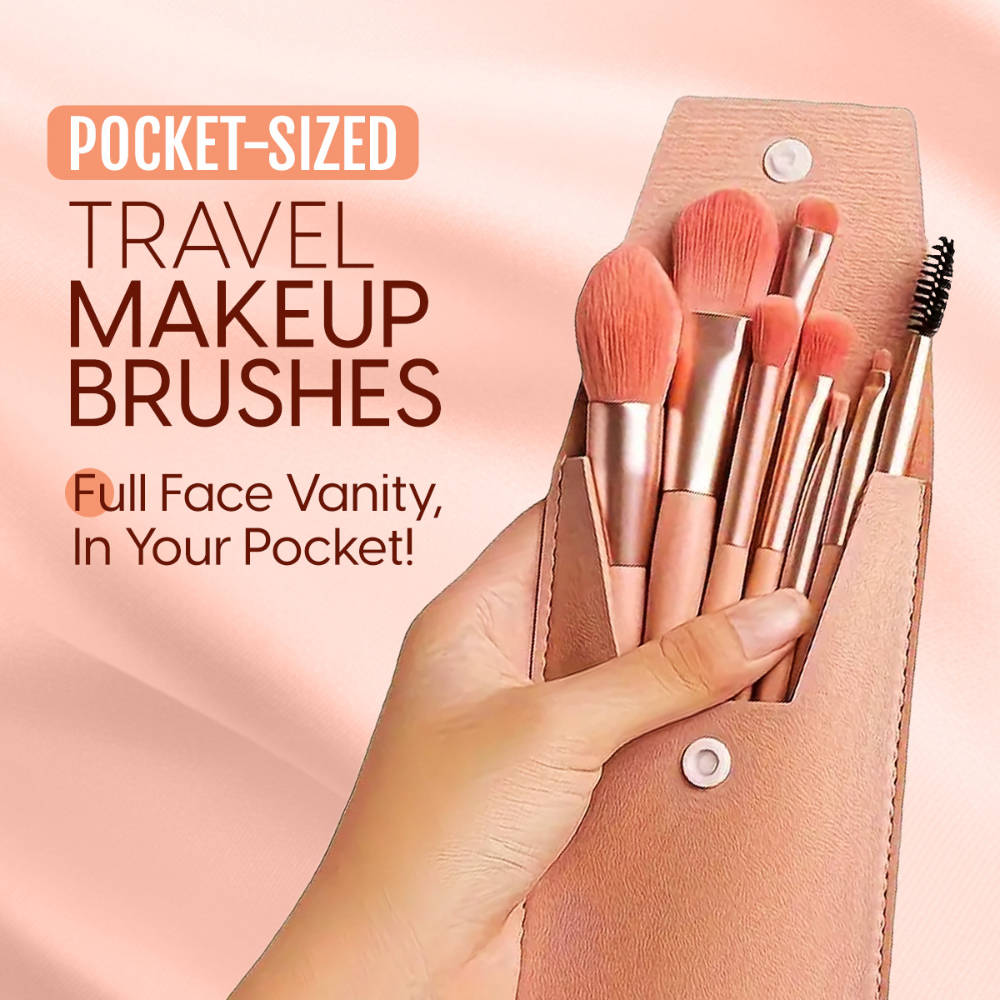 Makeup Brush Set of 8 Mini Cosmetic Brushes Kit with PU Pouch Bag | T32 - view 2
