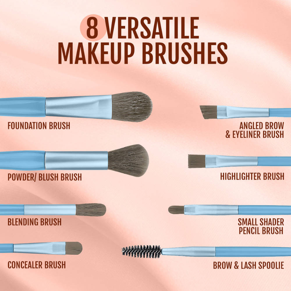 Makeup Brush Set of 8 Mini Cosmetic Brushes Kit with PU Pouch Bag | T32 - view 3