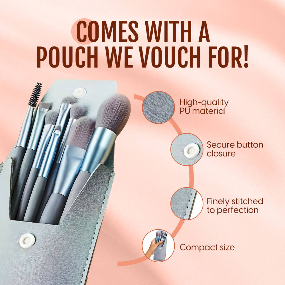 Makeup Brush Set of 8 Mini Cosmetic Brushes Kit with PU Pouch Bag | T32 - view 5