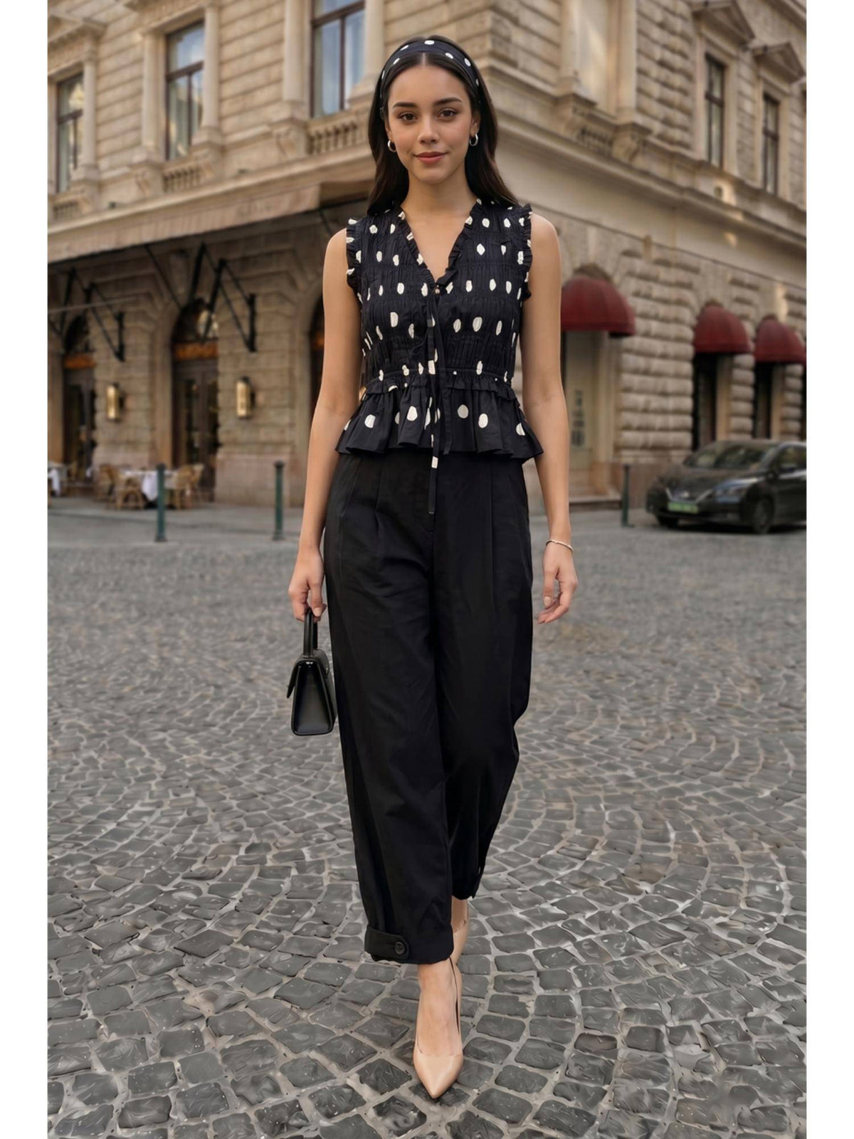 AEOY Brown Polka Peplum Top | pt51 - view 5
