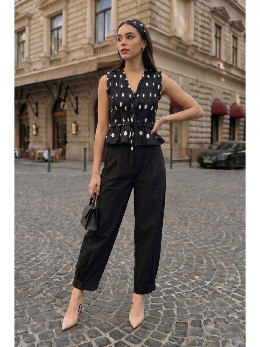 AEOY Black Polka Peplum Top | pt51 - view 3