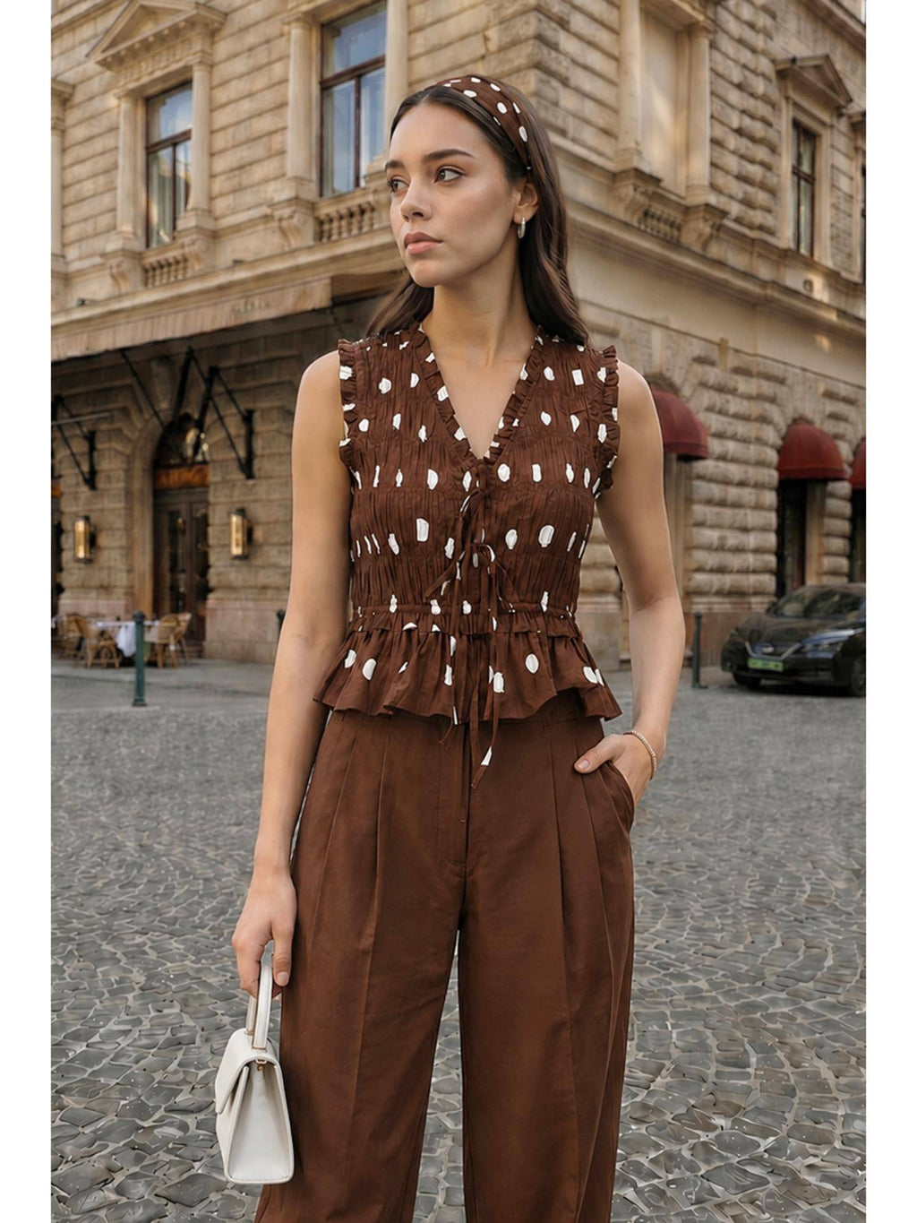 AEOY Brown Polka Peplum Top | pt51 - view 1