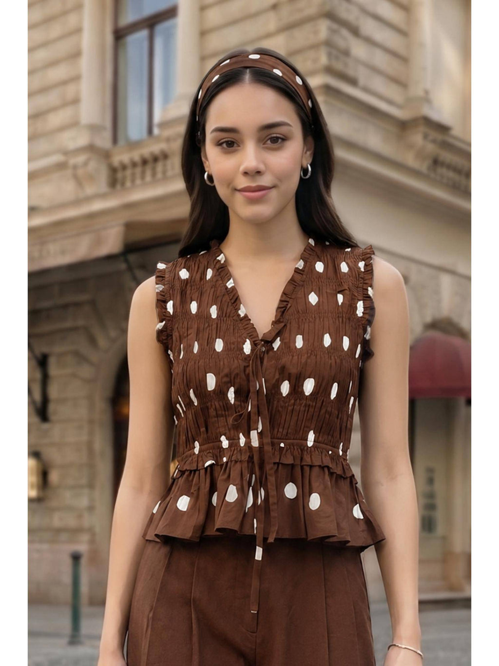 AEOY Brown Polka Peplum Top | pt51 - view 2