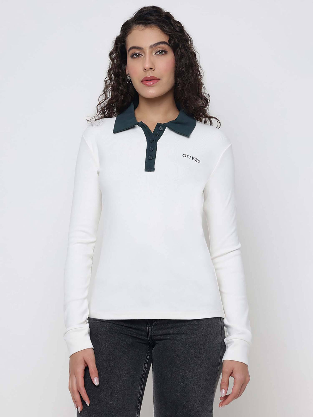 Fabia Organic Cotton Stretch Micro Dove White Solid Polo Collar Regular Fit T-Shirt | PW43 - view 1