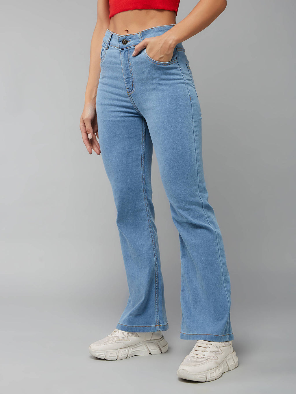 Women Light Blue Bootcut High Rise Regular Stretchable Denim Jeans | BT10 - view 3