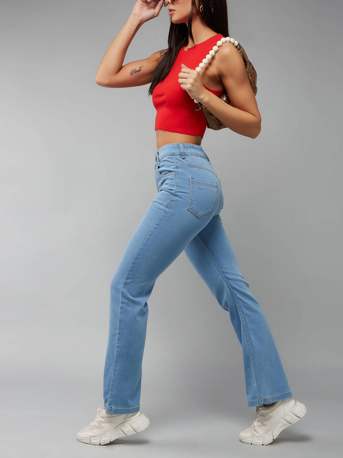 Women Light Blue Bootcut High Rise Regular Stretchable Denim Jeans | BT10 - view 5