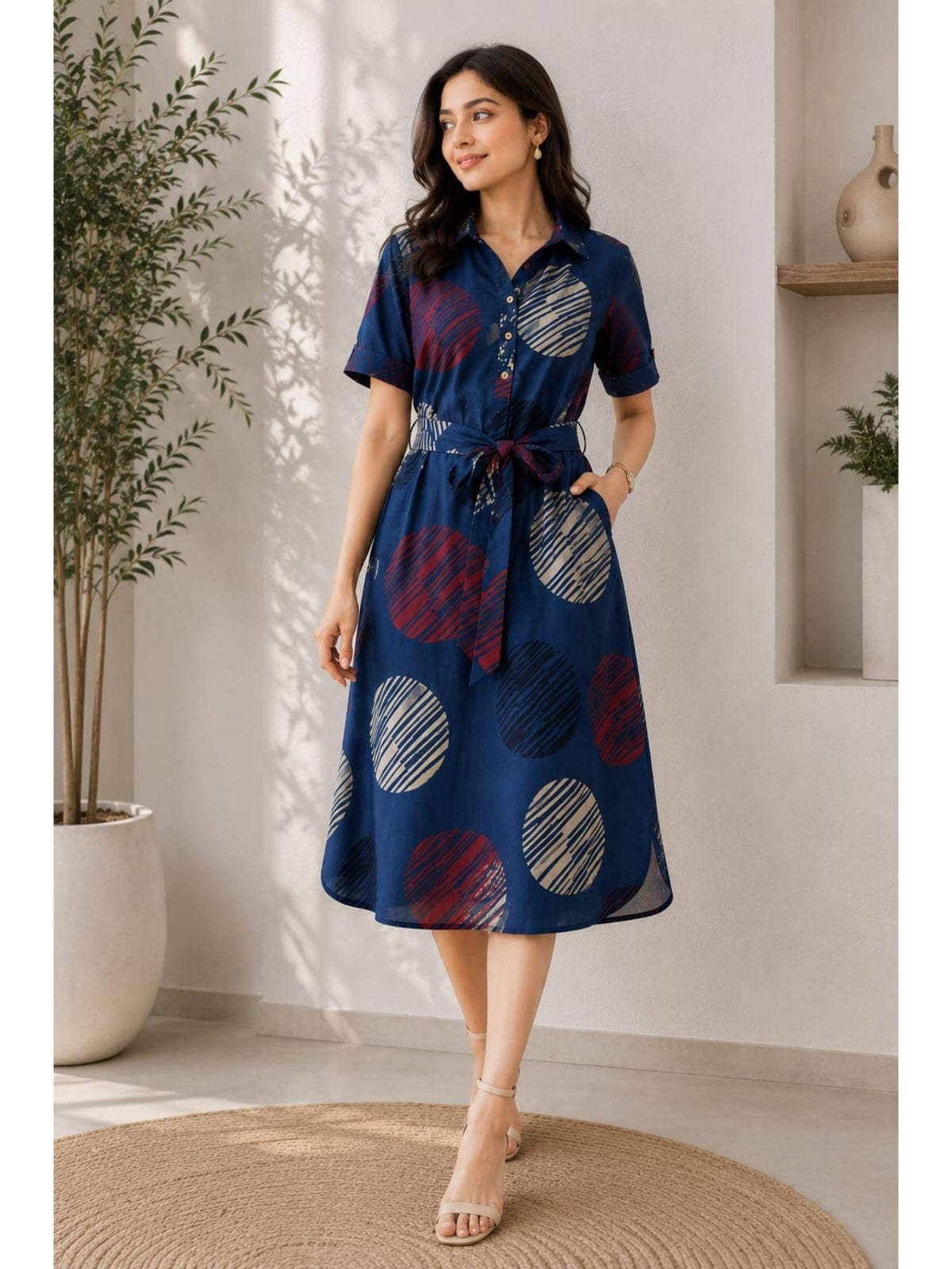 Women Navy Blue Printed Cotton Dress | D56 - view 1