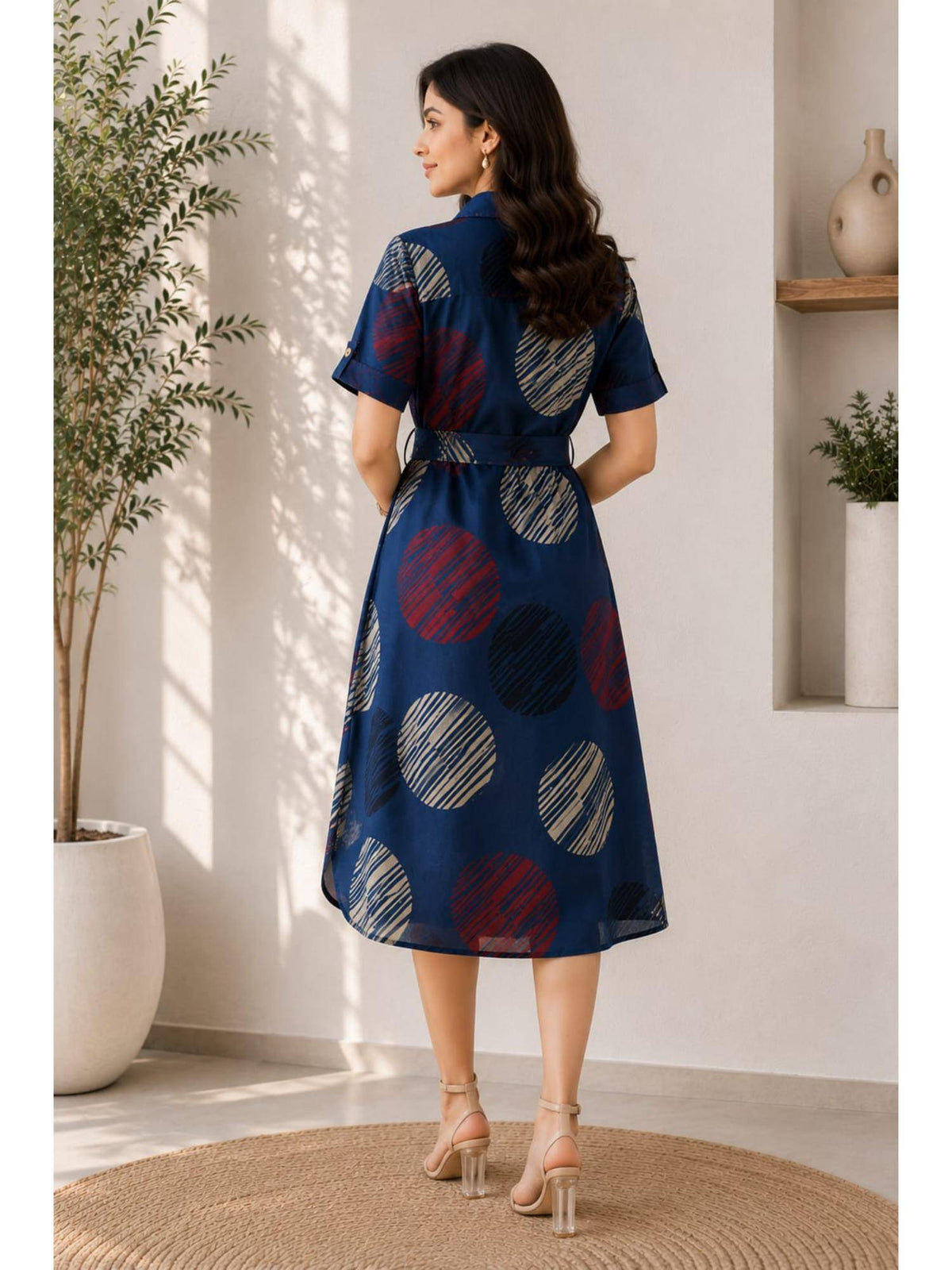 Women Navy Blue Printed Cotton Dress | D56 - view 2