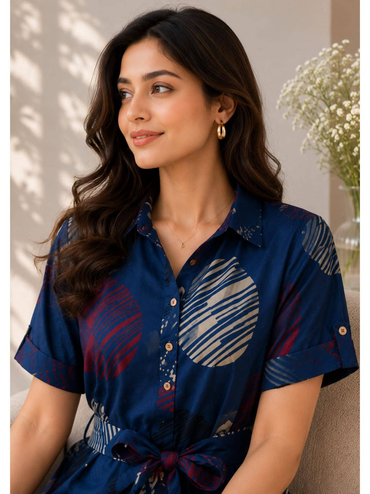 Women Navy Blue Printed Cotton Dress | D56 - view 3