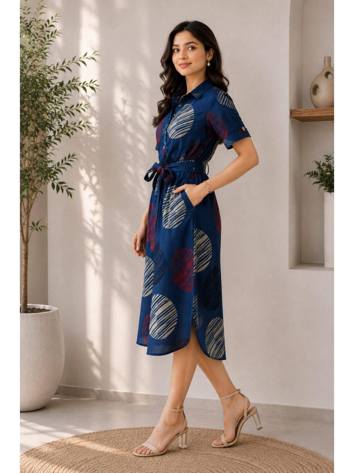 Women Navy Blue Printed Cotton Dress | D56 - view 4
