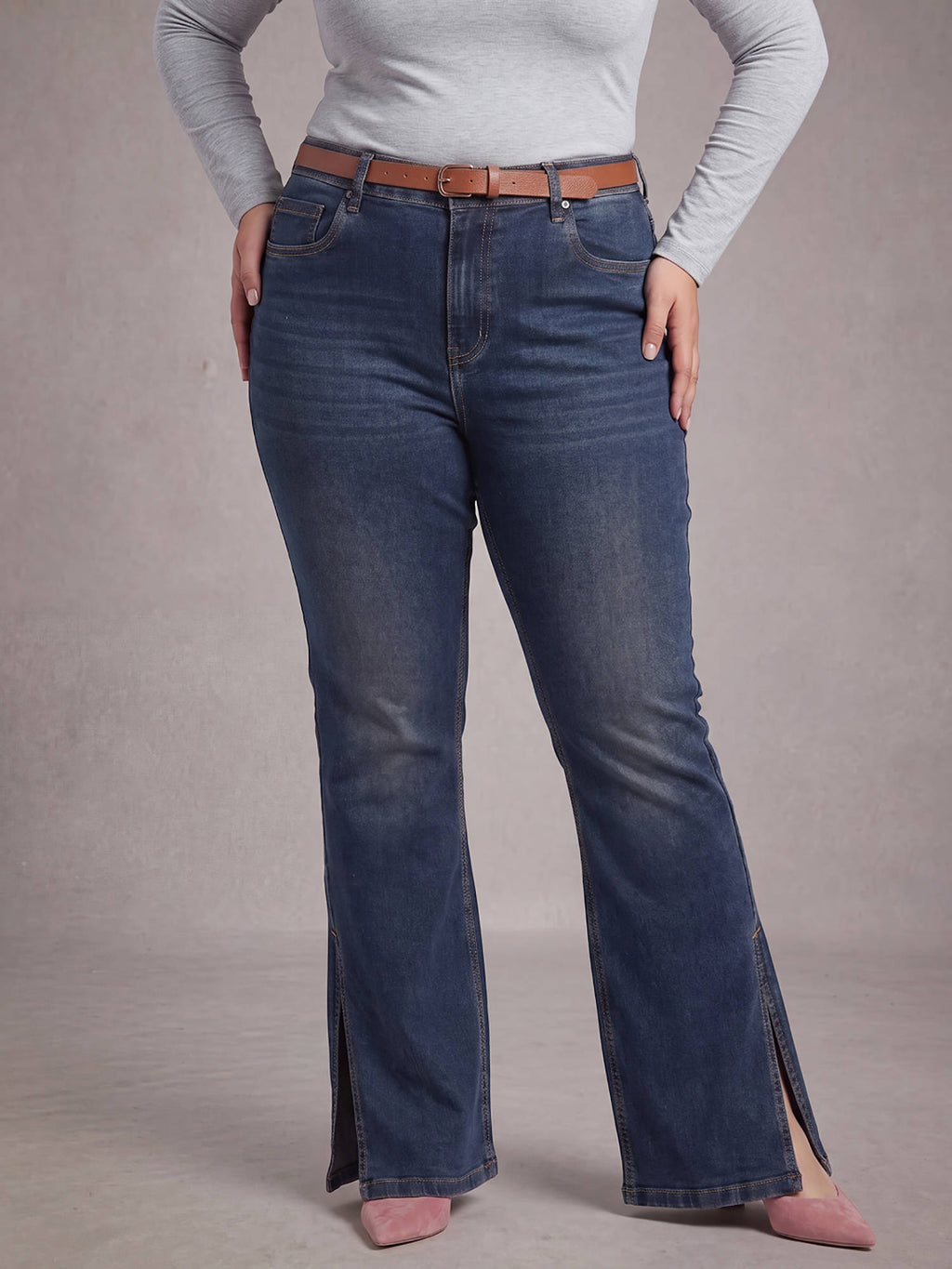 Womens High Rise Mid Blue Boot Cut Jeans | BT10 - view 1
