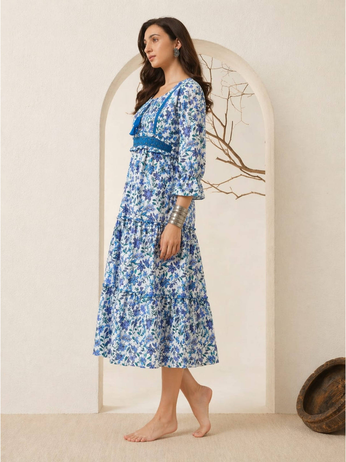Women Pink Floral Viscose Rayon Dress | D56 - view 7