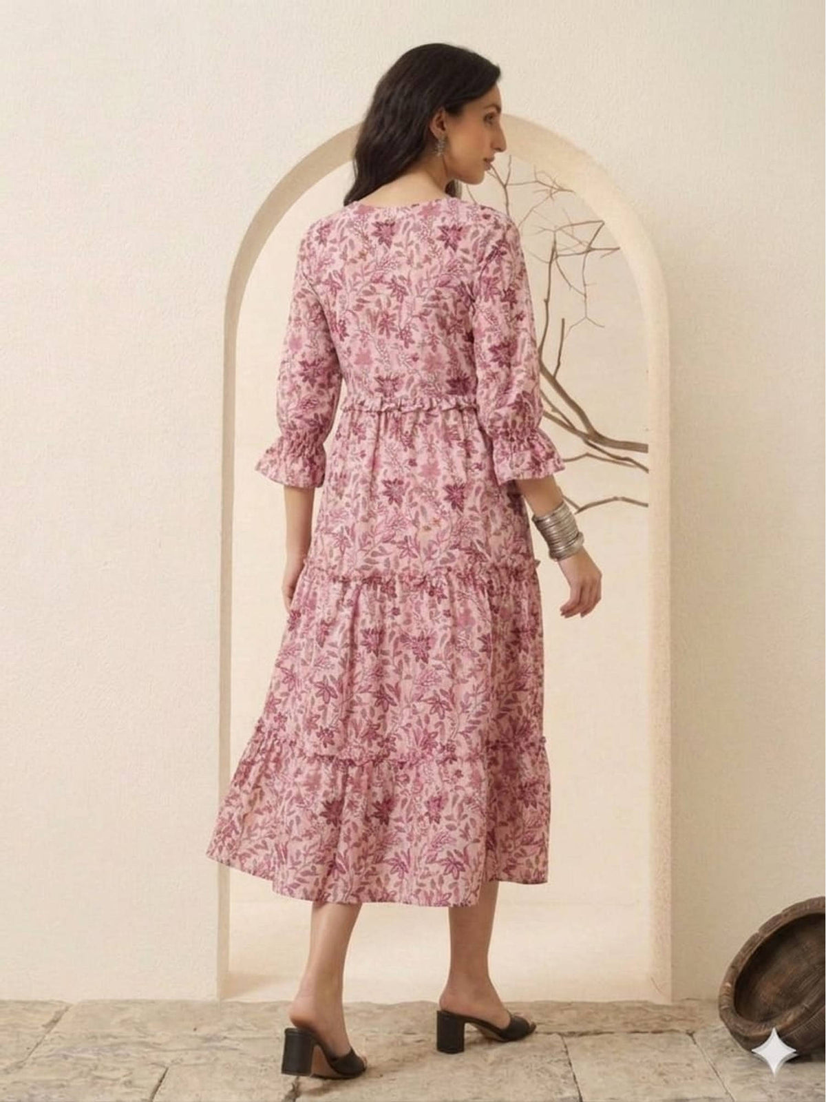 Women Pink Floral Viscose Rayon Dress | D56 - view 4