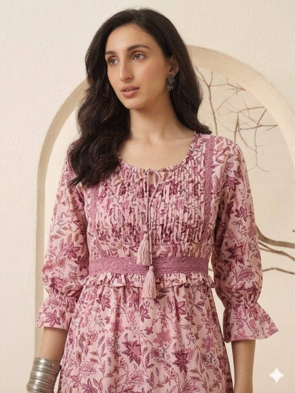 Women Pink Floral Viscose Rayon Dress | D56 - view 5