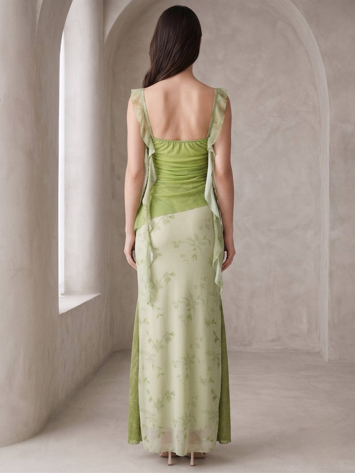 Green Floral Printed Mesh Dress | D56 - view 4