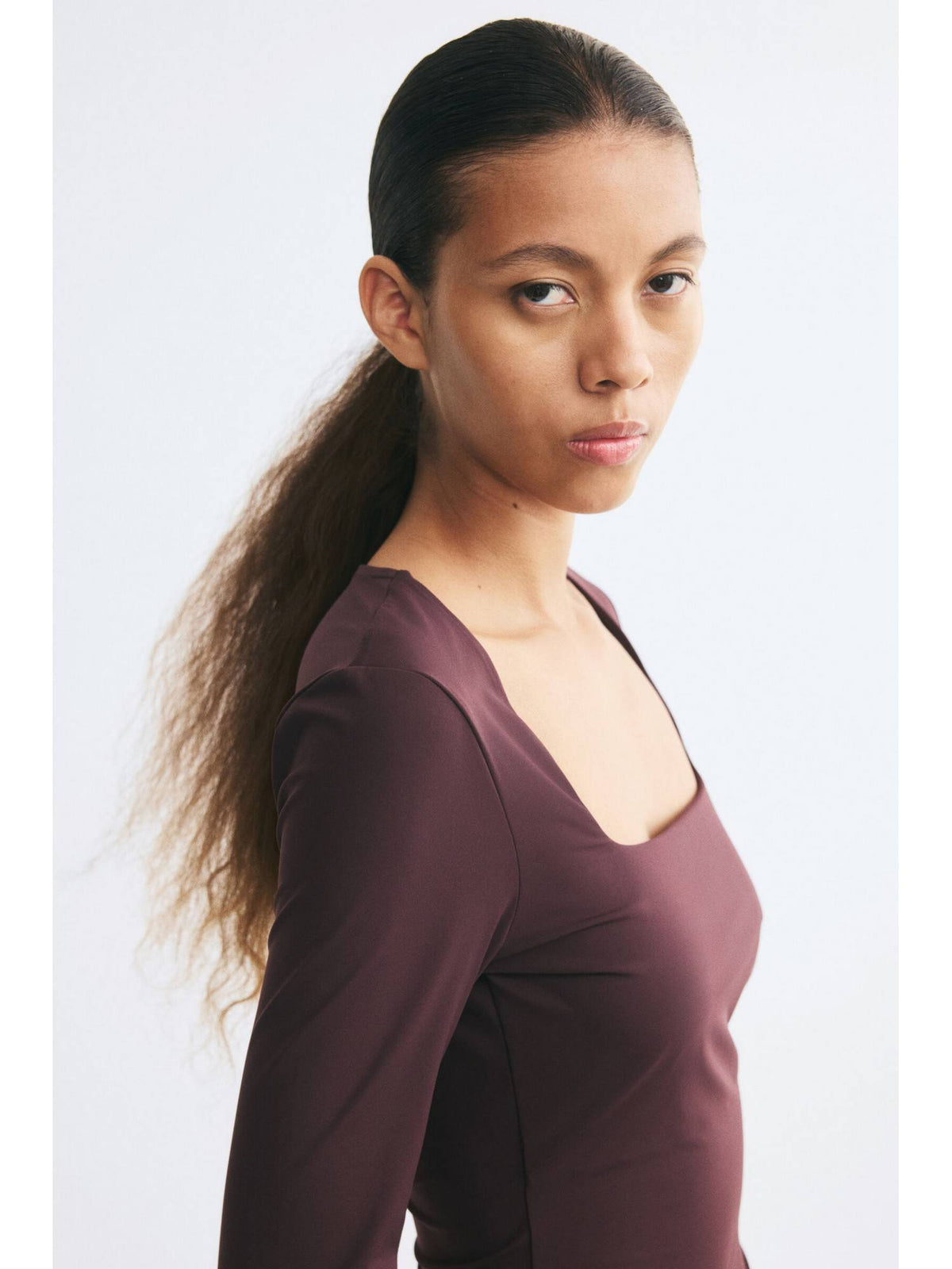 Women Burgundy Square-Neck Ponte Di Roma Crop Top | CT61 - view 3