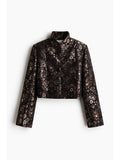 Women Black Shoulder-Pad Brocade Jacket | JC78 - view 1