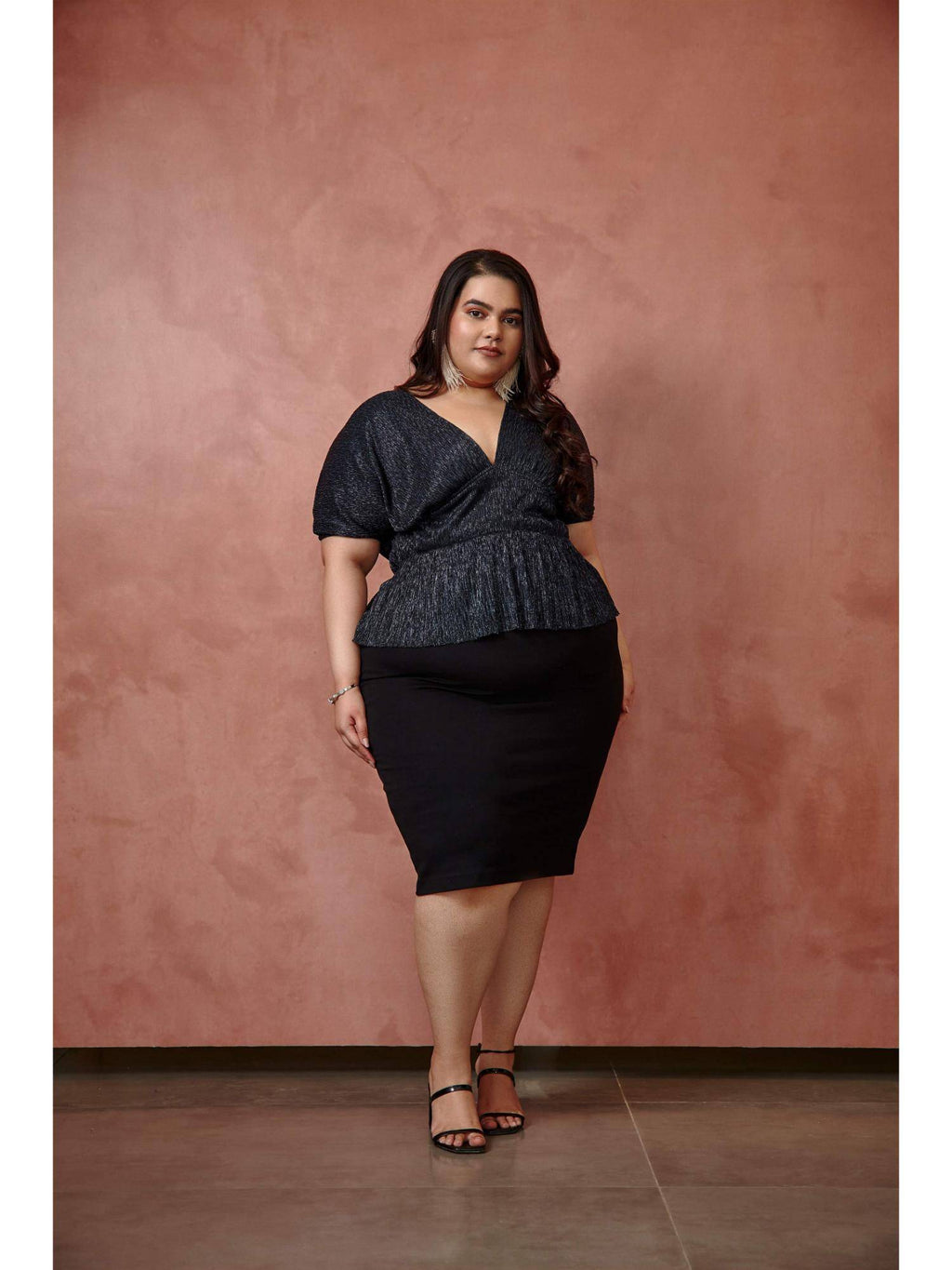 Blue Stellar Plisse Peplum Plus Size Top | pt51 - view 2