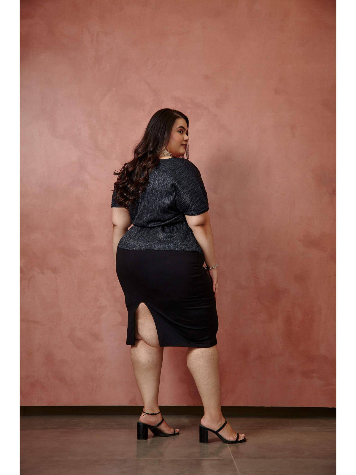 Blue Stellar Plisse Peplum Plus Size Top | pt51 - view 3