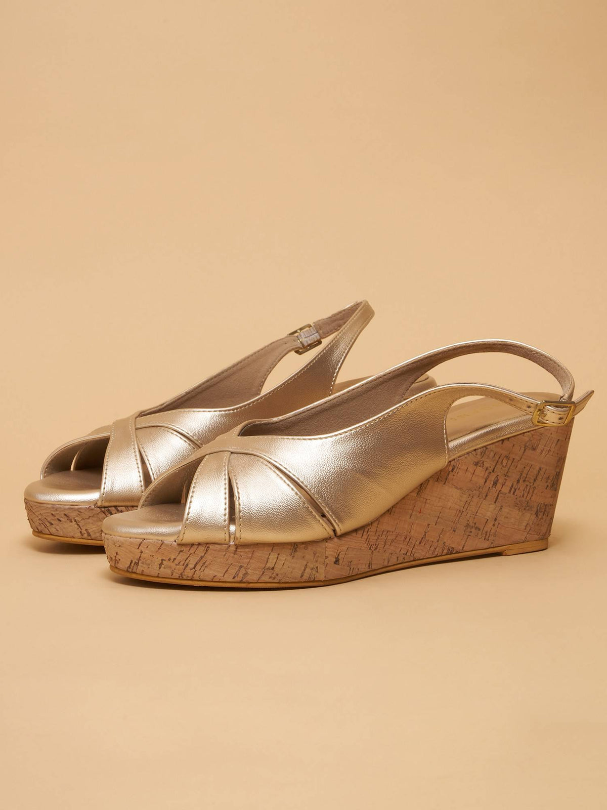Mysha Peep Toe Wedges Gold | H78 - view 2