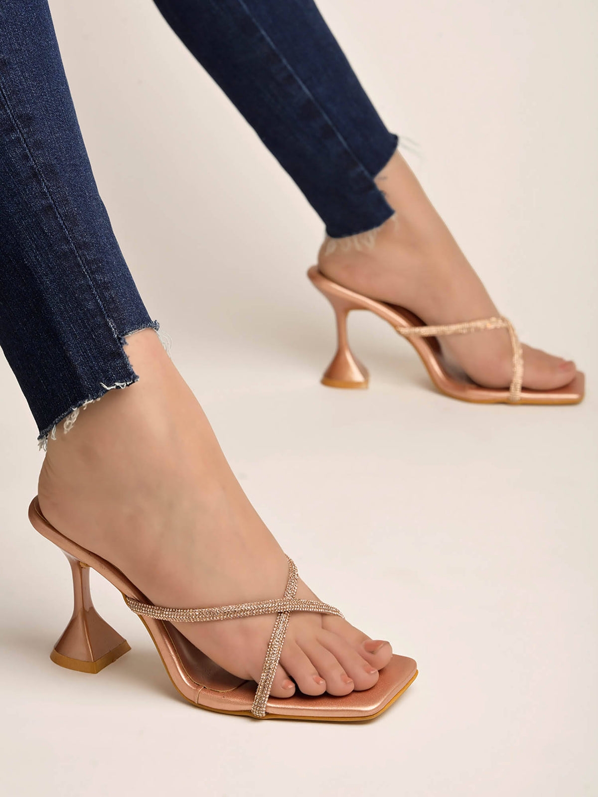 Upper Embellished Strap Rose-Gold Heels for Women & Girls | H78 - view 2