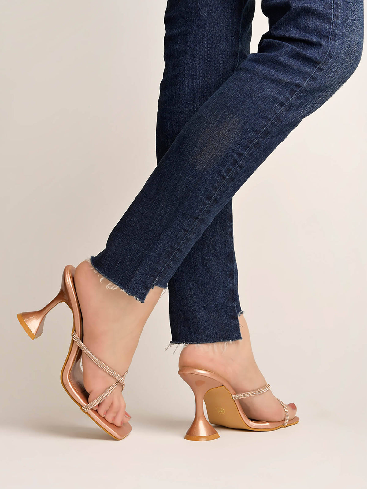Upper Embellished Strap Rose-Gold Heels for Women & Girls | H78 - view 3
