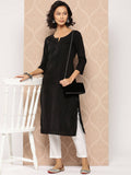 Women Black Chikankari Work Straight Kurta | FY93 - view 1
