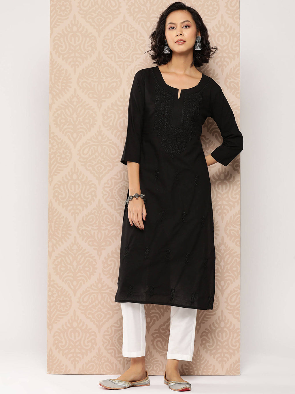 Women Black Chikankari Work Straight Kurta | KDG - view 2
