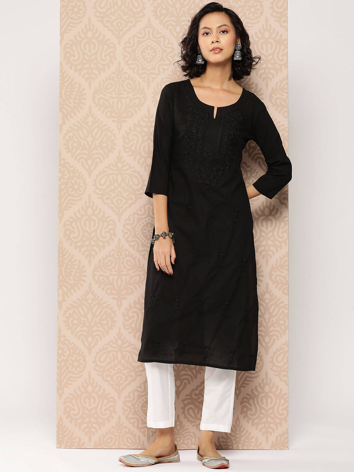 Women Black Chikankari Work Straight Kurta | KDG - view 2