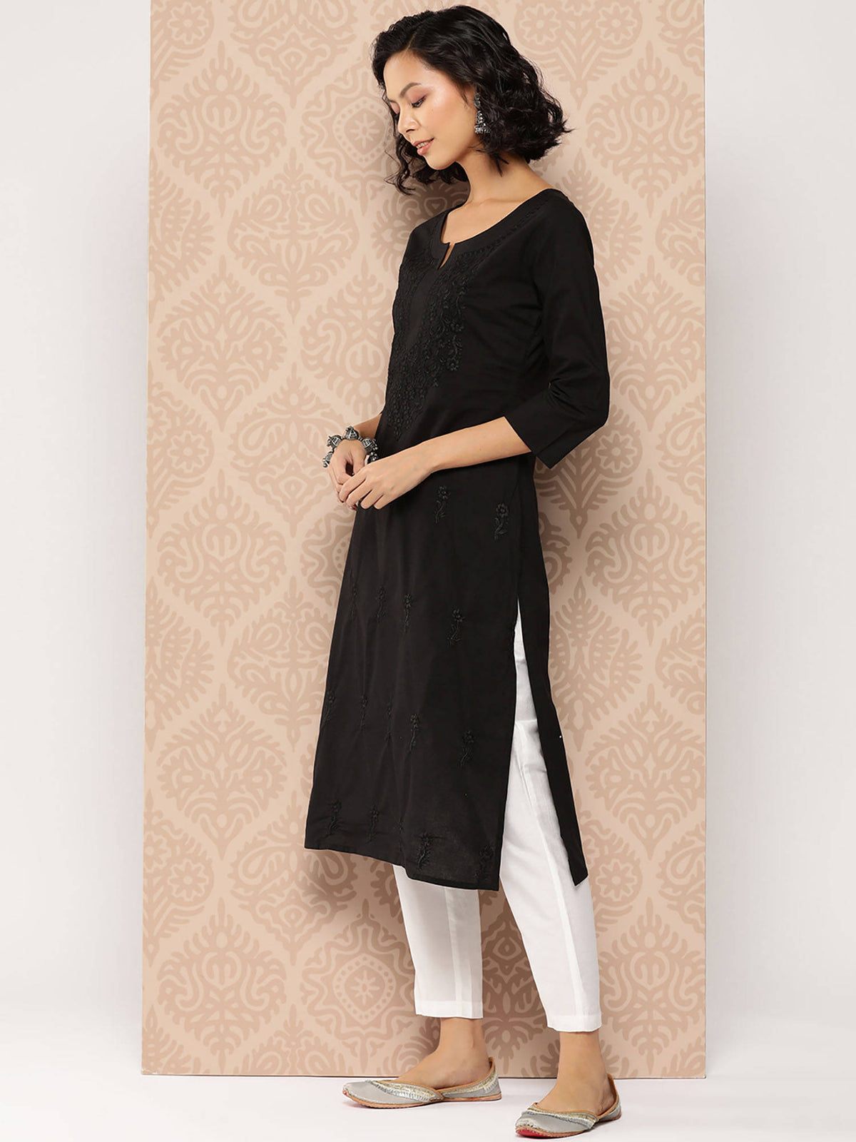 Women Black Chikankari Work Straight Kurta | KDG - view 3