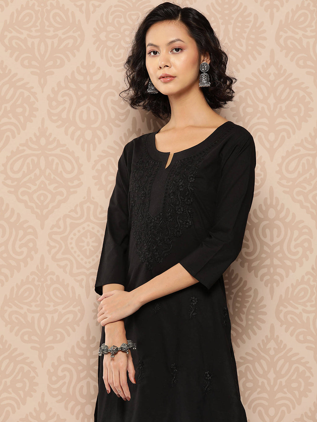 Women Black Chikankari Work Straight Kurta | KDG - view 5