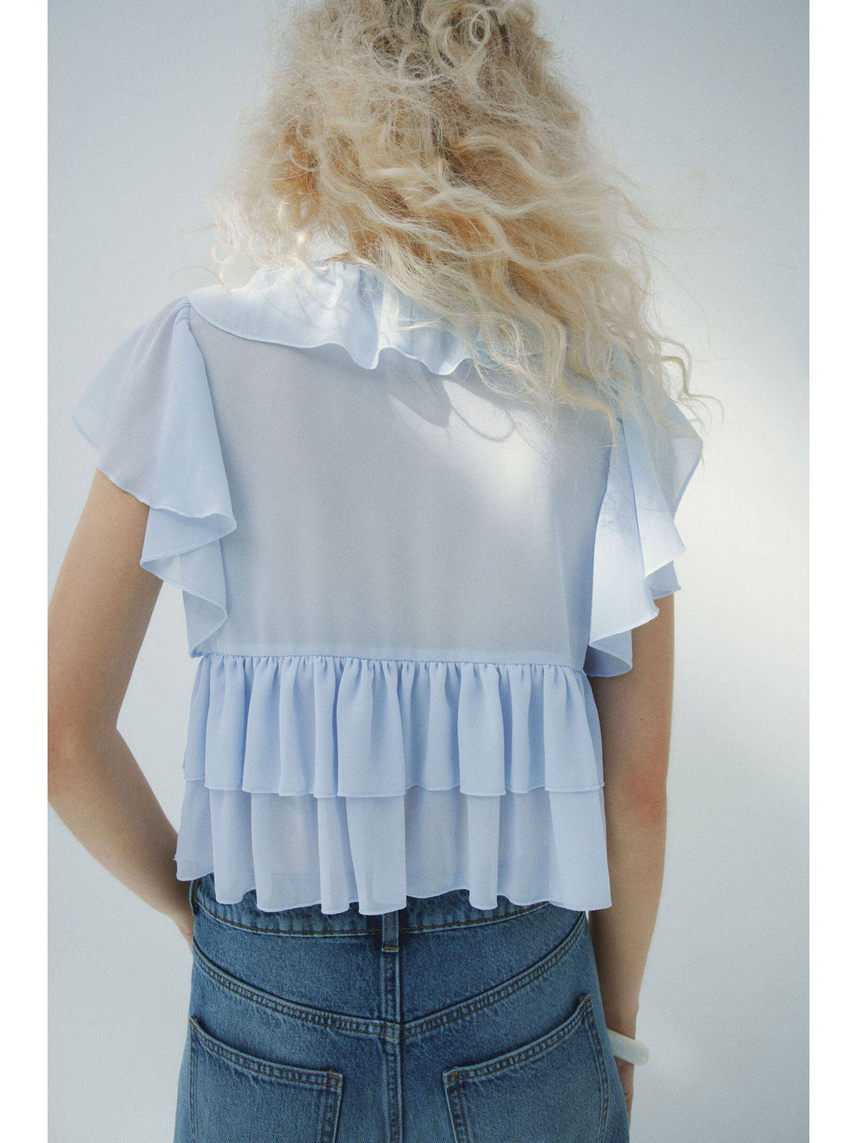 Women Blue Flounced Tie-Front Blouse | S67 - view 4