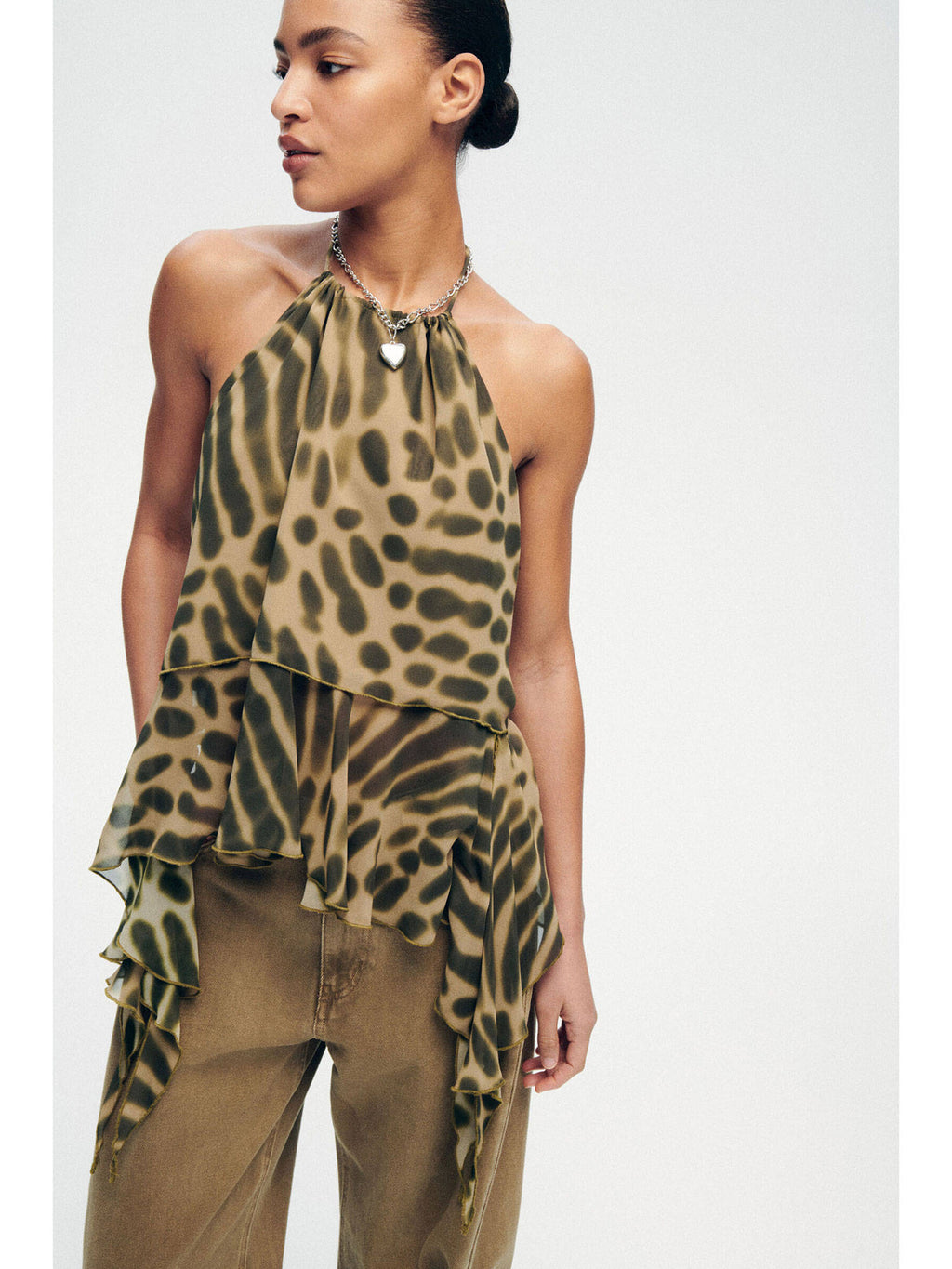 Women Green Draped-Panel Halter Neck Top | HT67 - view 1