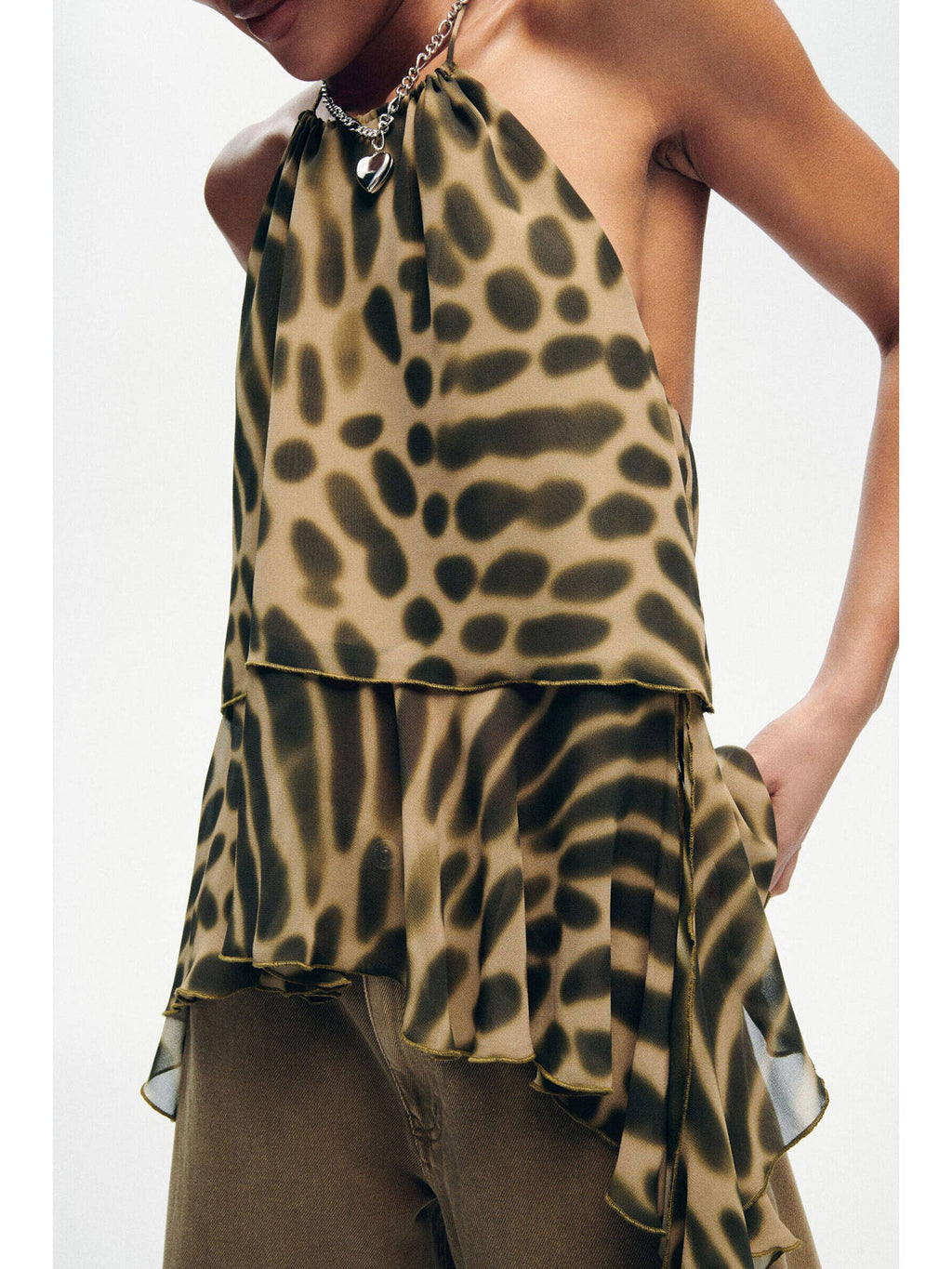 Women Green Draped-Panel Halter Neck Top | HT67 - view 3
